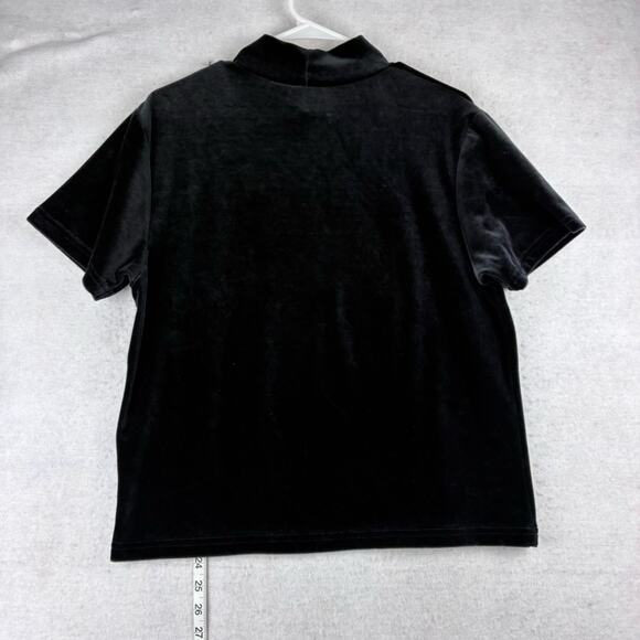 Vintage FP Fast Pace Short Sleeve Mock Neck Black Velvet Blouse Top Womens Large - Picture 4 of 6